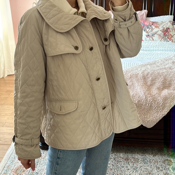 Talbots Quilted Equestrian Jacket Button Front Cowl Neck 1x Lightweight Khaki - Picture 5 of 13